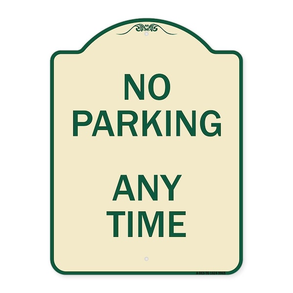 Signmission Designer Series-No Parking Anytime, Tan & Green Heavy-Gauge Aluminum, 24" x 18", TG-1824-9965 A-DES-TG-1824-9965 - main
